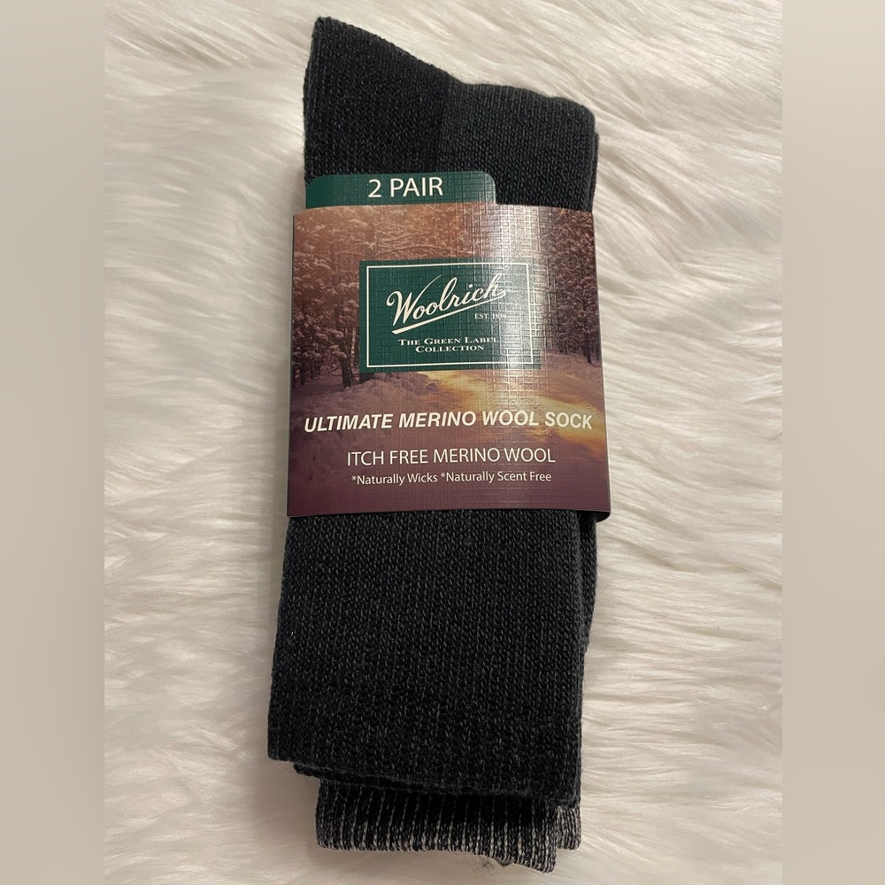 Woolrich, Merino Wool, Socks, 2 Pair, Tall, Full-Cushion, Shoe Size 8-12, NWT,